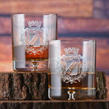 Forpetonly Engraved Family Crest Crystal Whiskey Glass Set image 0
