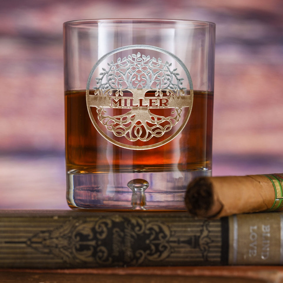 Forpetonly Family Tree Engraved Crystal Bourbon Glass – Personalized Gift image 0