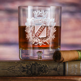 Forpetonly Engraved Family Crest Crystal Bourbon Glass Set – Set of 4 image 0