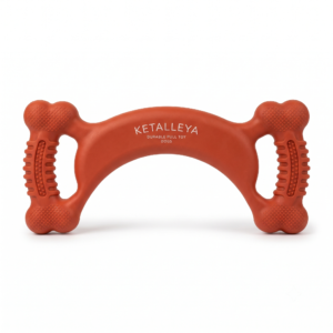 Ketalleya Durable Rubber Dog Pull Toy - Curved Bone Handles & Dental Chew, Rust Brown